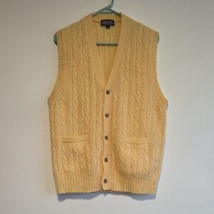 Lands' End Cream Cable Knit Cardigan Vest